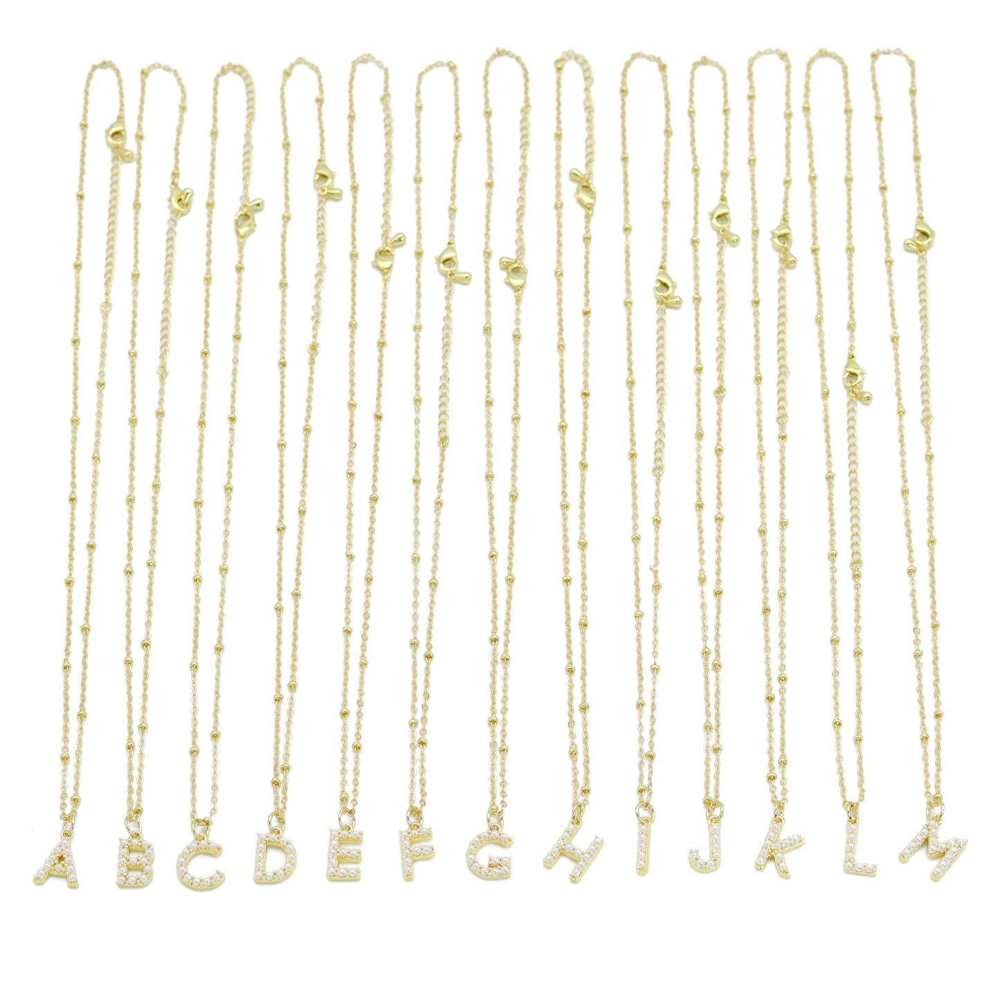 Gold Silver Peal Initial Charm Necklace,Sku#EF601