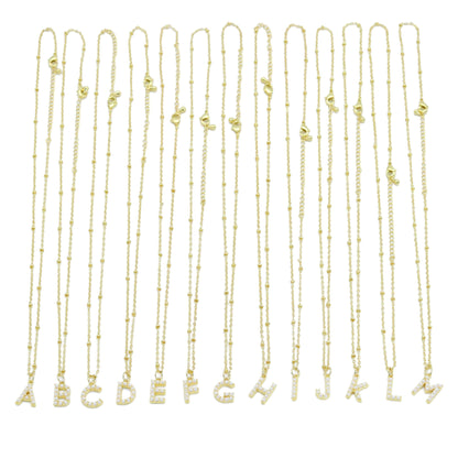 Gold Silver Peal Initial Charm Necklace,Sku#EF601