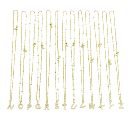 Gold Silver Peal Initial Charm Necklace,Sku#EF601